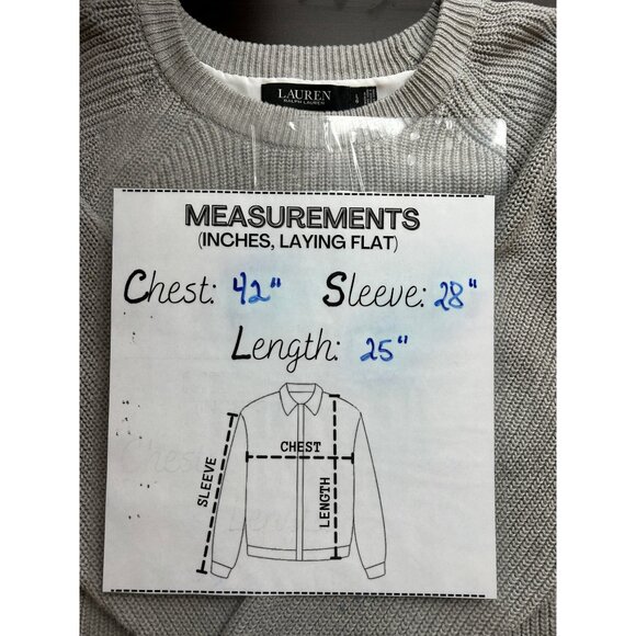 Vtg Lauren Ralph Lauren Sweater Womens L Gray Layered Shirttail Hem Cotton Knit - Picture 7 of 8